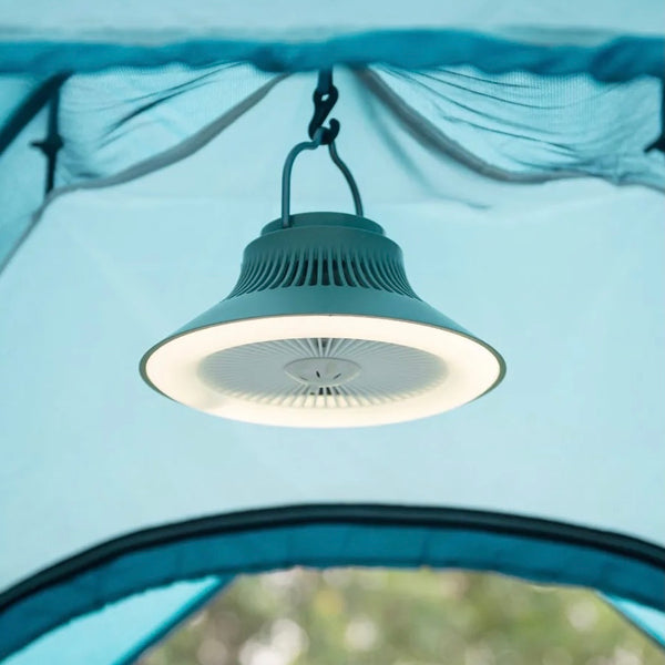 Lamp with fan and mosquito repellent for outdoor use