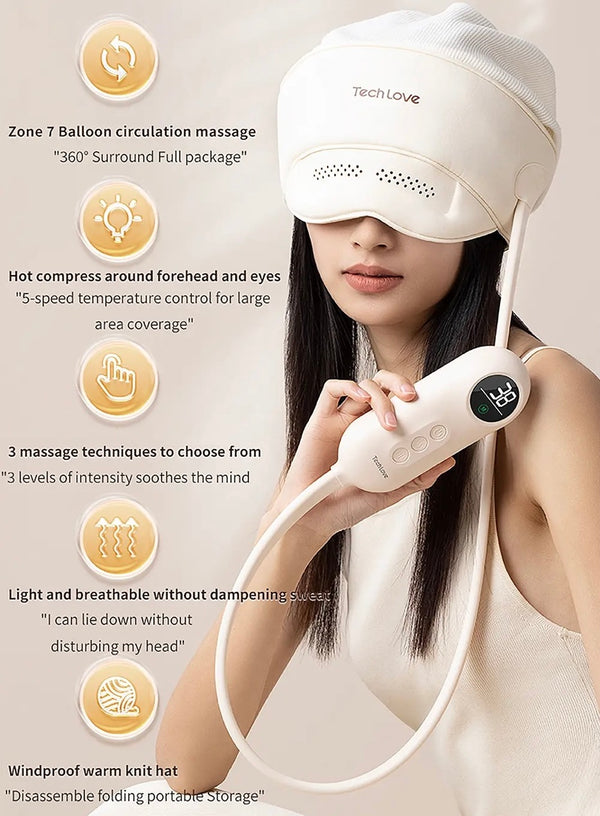 جهاز مساج للرأس والعينين 2 في 1 بتقنية الهواء والضغط الحراري لصحة العينين وتحسين النوم بشكل ذكي