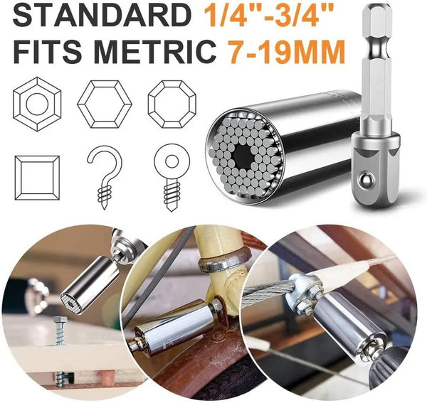 Multifunctional Silvery 7 to 19mm Magic Socket Multi Purpose Wrench Extension Rod Electric Hand Drill Screw Tool Set