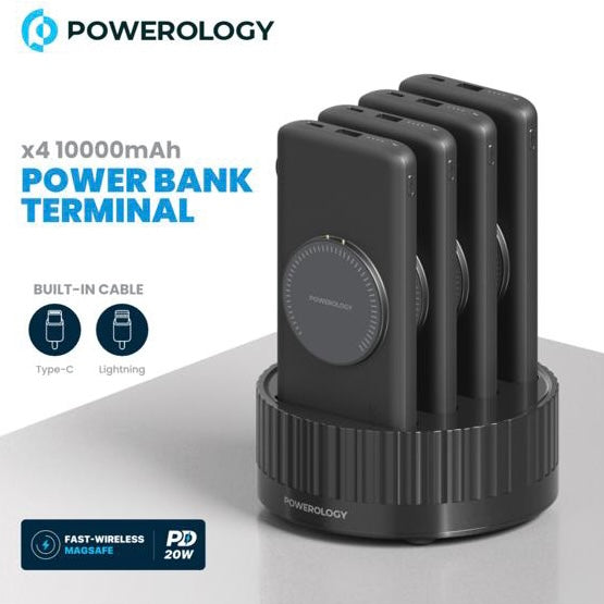 POWEROLOGY x4 10000mAh POWER BANK TERMINAL BUILT-IN CABLE Lightning / Type-C