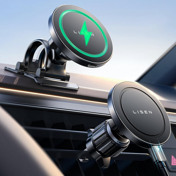 Car phone holder with MagSafe feature and 15W wireless charger from LISEN