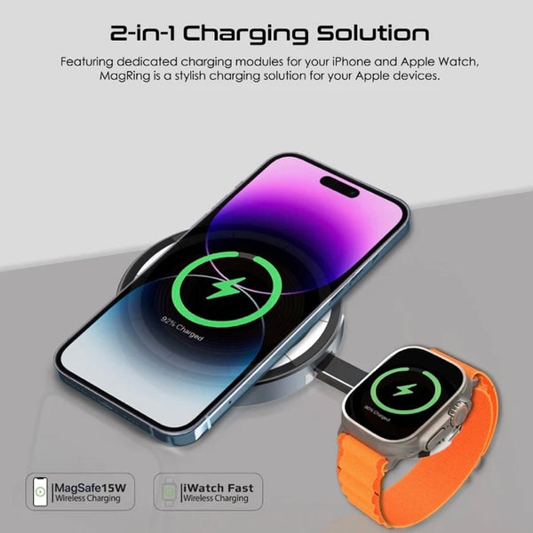 شاحن 2 في 1 متوافق مع MagSafe شفاف بقدرة 15 وات مع شاحن Apple Watch قابل للطي بقدرة 3 وات من Promate