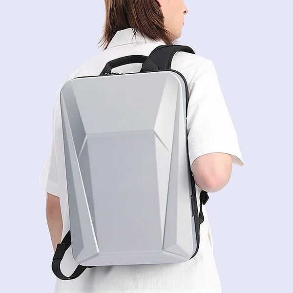 A smart backpack for carrying a laptop and personal items that opens and closes with a code, water and shock resistance