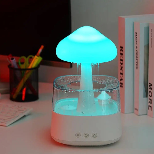 An aromatic diffuser in the shape of a rain cloud that supports 7 different lighting