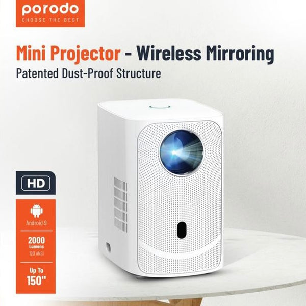 porodo Mini Projector - Wireless Mirroring Patented Dust-Proof Structure