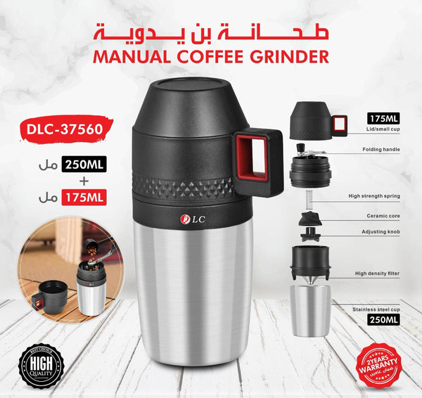 Manual coffee grinder 250ml + 175ml cup and coffee filter from DLC