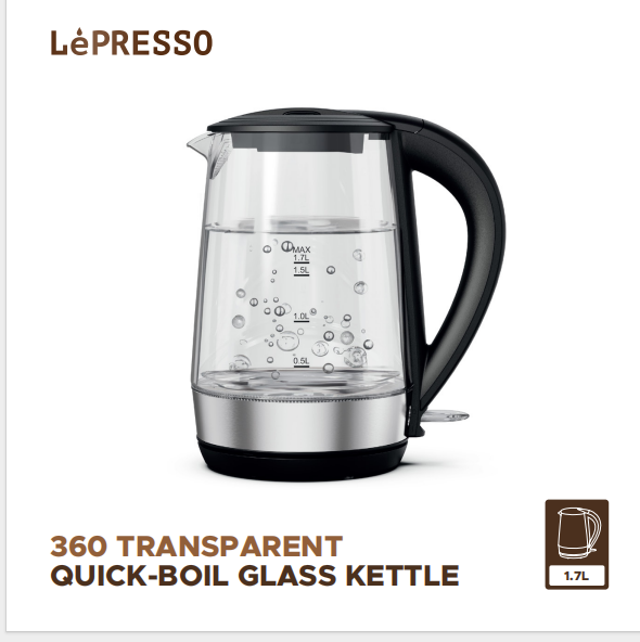 Lepresso Fast Boiling Clear Glass Kettle