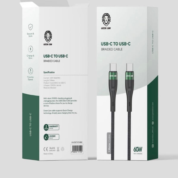green lion usb-c to usb-c braided cable 1m 60W