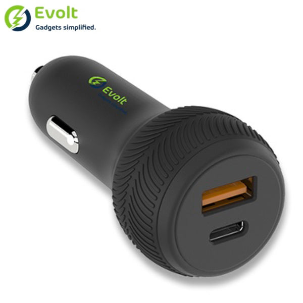 Evolt 38W PD CAR CHARGER DUAL TYPE-C &amp; USB WITH TYPE-C TO LIGHTNING CABLE