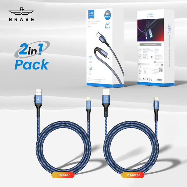 Brave braided data cable USB-A to Lightning cable 1M &amp; 2M 3.1 A 30W