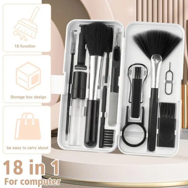 18-in-1 All-In-One Computer Cleaning Brush Set - Specialized tool for cleaning keyboards and headphones