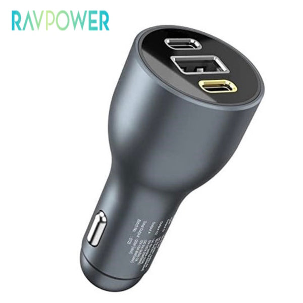 Car charging socket with two PD ports and a USB port with a power of 100 watts from RAVPOWER