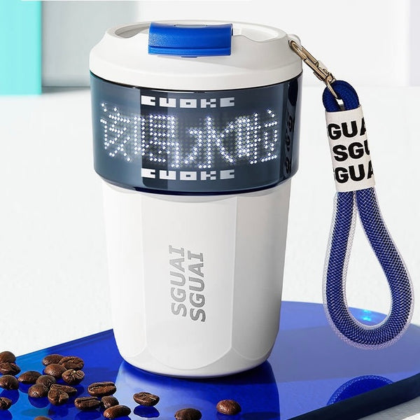 كأس SGUAI الذكية بالتعبيرات الرقمية، ثيرموس محمول للقهوة والماء من الفولاذ المقاوم للصدأ مع شاشة عرض