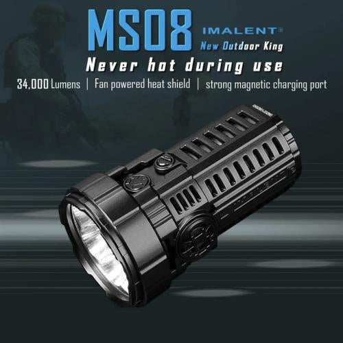 Flashlight with a power of 34,000 lumens that reach a distance of 738 meters from the IMALENT brand