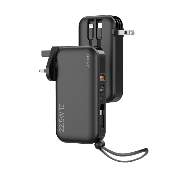 WIWU 10000mAh Multi-Port Travel Wall Charger with Built-in Cable